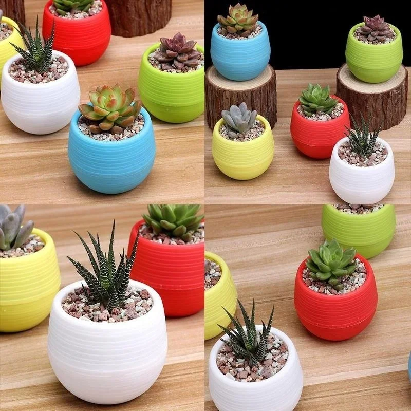 1/5PC Creative Eco-friendly Colourful Mini Round Plastic Plant Flower Pot Garden Home Office Decor Planter Bonsai Pot Plant Pots