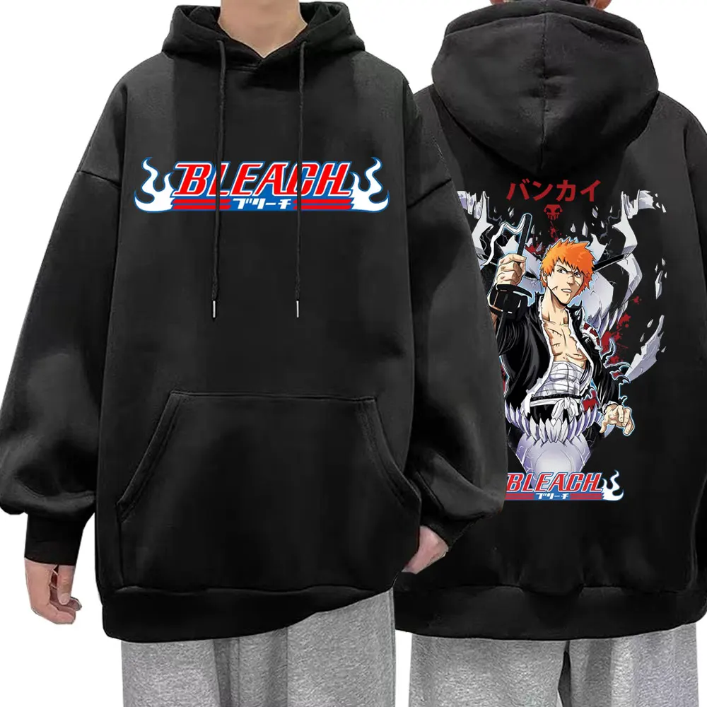 

Японское аниме Отбеливающее худи Kurosaki Ichigo, забавный графический свитшот, манга, ретро, Повседневный пуловер, худи, Мужская готическая одежда для подростков