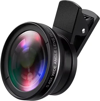 Lente per cellulare a 2 funzioni, grandangolare 0.45X e macro 12.5X HD, universale per iPhone, Android e smartphone.