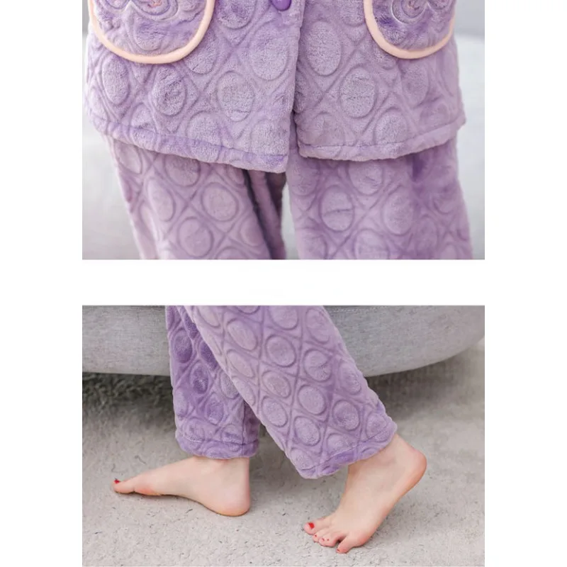 2023 New Middle Aged Elderly Women Flannel Pajamas Autumn Winter Thickened Loungewear Coral Velvet Thermal Warm Sleepwear Set