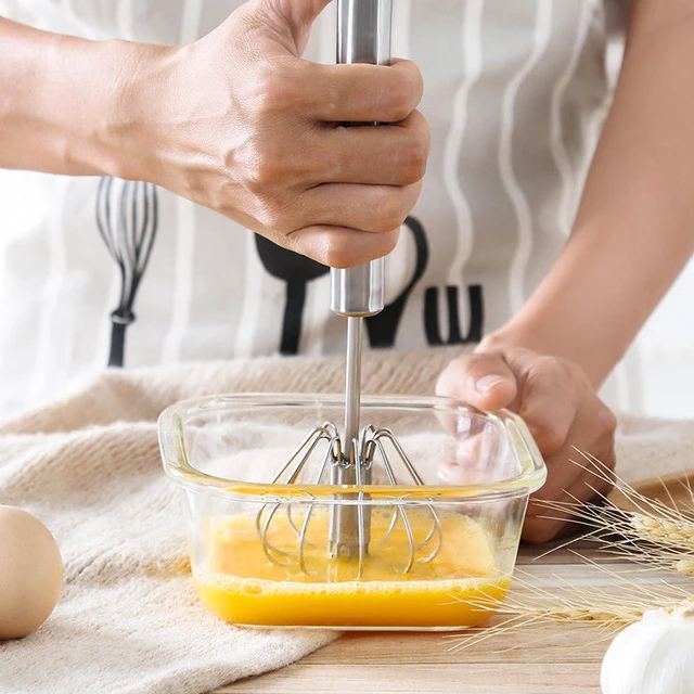  Kitchen Semi Automatic Egg Beater 304 Stainless Steel Egg Whisk  Manual Hand Mixer Self Turning Egg Stirrer Kitchen Accessories Egg Tools  for Mixing (Color : Type1 small): Home & Kitchen