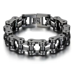 Heavy Punk Rock Rainbow Blue Chain Bracelet in Titanium Steel - 23cm (Black 18mm)