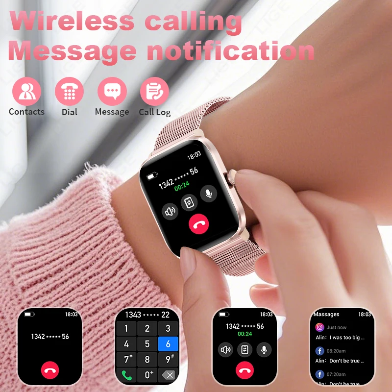LIGE 1.83" Bluetooth Call Smart Watch Women Custom Dial Watches Men Sports Fitness Tracker Heart Rate Smartwatch For Android IOS