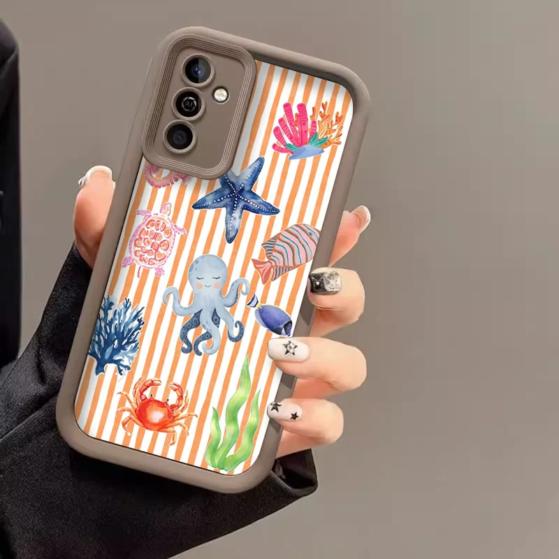 Vibrant Marine Life Cartoon Phone Case - Colorful Sardines and Crabs Design
