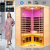 2-3 Person Low EMF FAR Infrared Sauna, Hemlock 2 Door Luxury Toughened Glass Indoor Saunas For The Home, 1520w, App & LCD 2