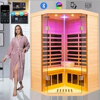 2-3 Person Low EMF FAR Infrared Sauna, Hemlock 2 Door Luxury Toughened Glass Indoor Saunas For The Home, 1520w, App & LCD 2