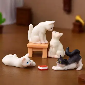 Kawaii Mini Gatto Ornamento Giardino Gattino Statua Regalo Bambini Miniature Gatto Gattino Famiglia Gatto Figurine decorative Simpatico gatto Artigianato