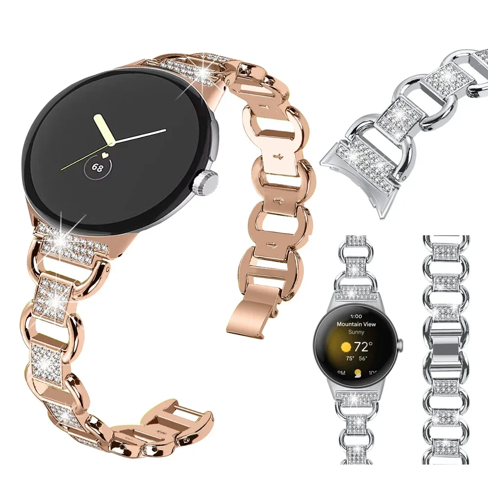 

Diamond Strap For Google Pixel Watch Bling Jewelry Band Stainless Steel Metal ChainLink Wristband Women Bracelet For Pixel Watch