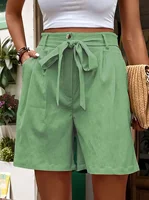 Green Women's Oversized Woven Solid Color Casual Shorts Comfortable Loose Fit High Waist Knee-Length Summer Fashion Green
