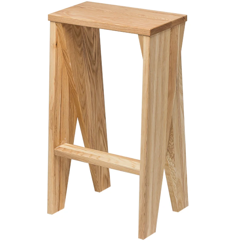 

Nordic Solid Wood High Stool Household 65cm Bar Stool Japanese Style Quiet Style Studio Table Bar Stool Log