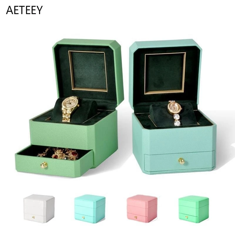 

For Rolex Green Case Watch Ring Organizer Storage Dust Proof PU Leather Flip Jewelry Box Drawer Style Customizable Logo or Name