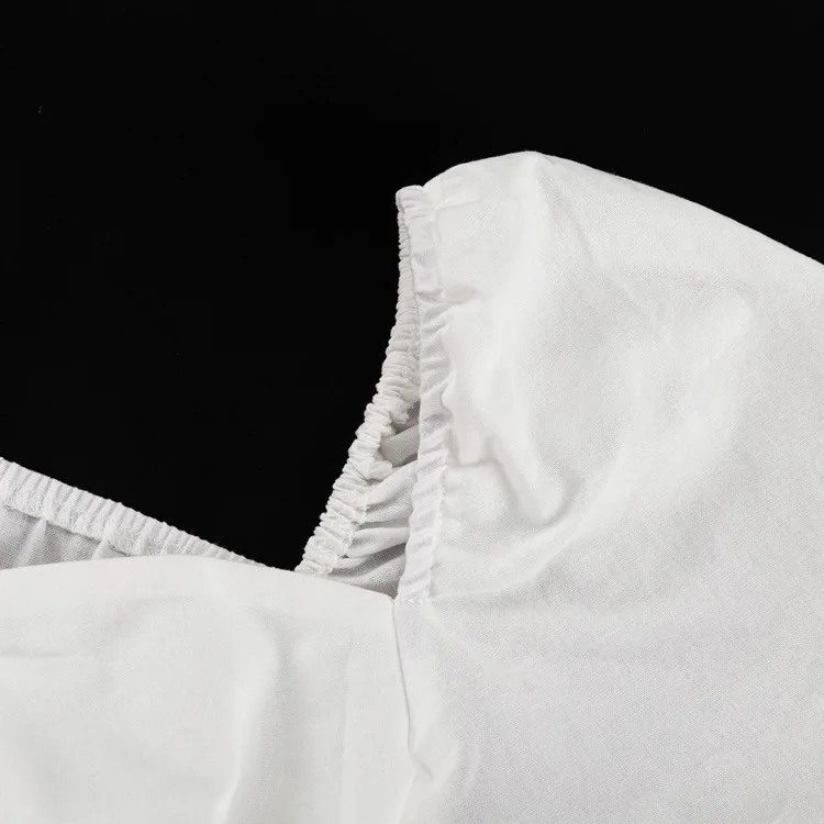 Square Neck Hollow Out White Long Dress For Women Twist Fashion Short Sleeve High Waist Autumn Party Dress Women's Clothes