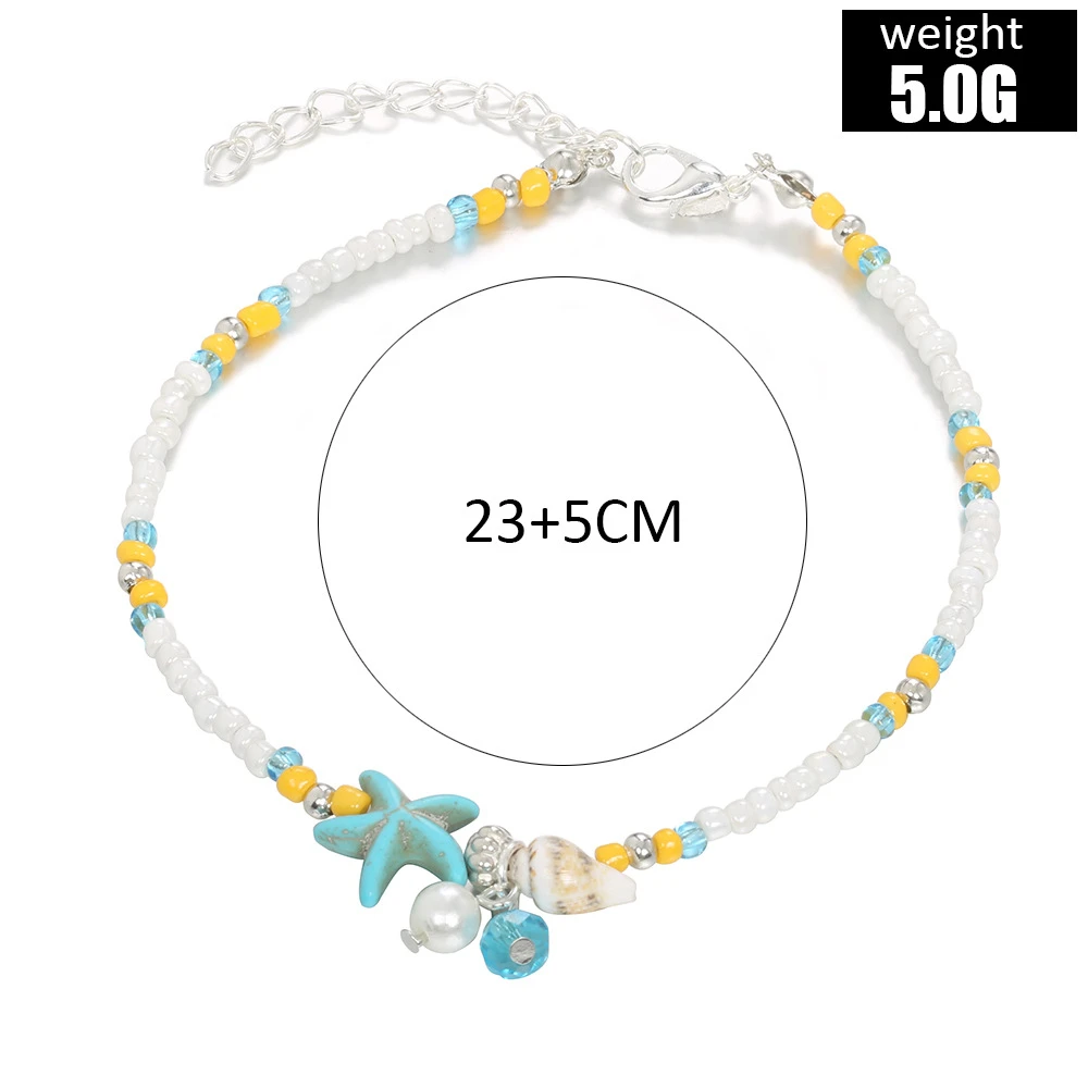Bead Bracelet Beads Anklet 1pc Boho Starfish Beaded With Conch Fashion Women Beach Adjustable Rice Beads Ankle Bracelets Girls Summer Foot Jewelry