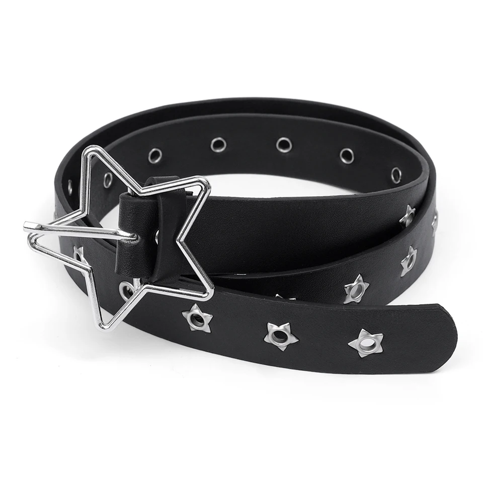 Star Eye Rivet Belt Goth Style Double Pin Buckle Man/woman