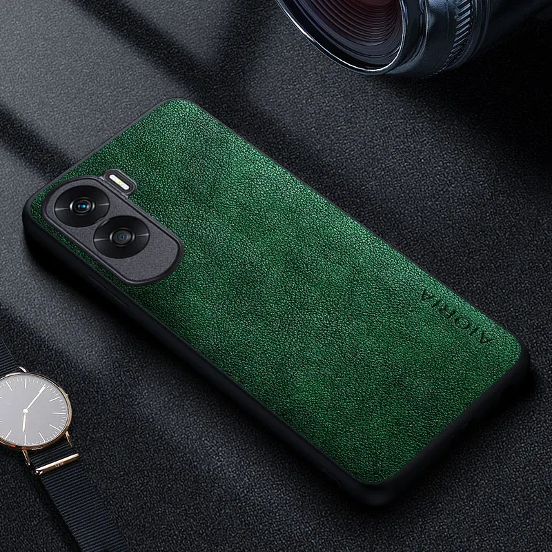 Premium Luxury Leather Phone Case - Retro Business Style Solid Color Cover