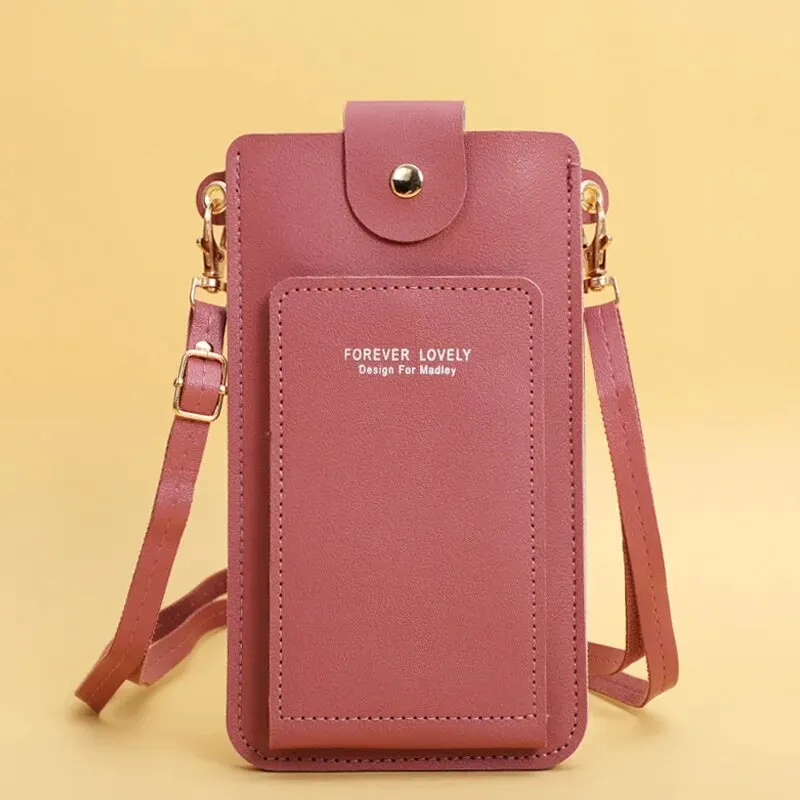 Elegant Women's Soft Leather Touch Screen Wallet and Crossbody Purse with Shoulder Strap