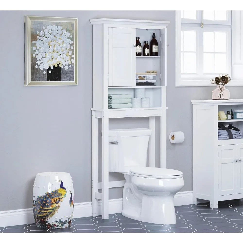 Over The Toilet Storage Cabinet, Bathroom Shelf Over The Toilet, Over Toilet Bathroom Organizer (White) 3