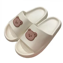 

Women Men Bathroom Slippers Summer Outdoor Beach Sandals Couples Cartoon Bear Slides Home Soft Thick Sole Flip Flop Shower Shoes
