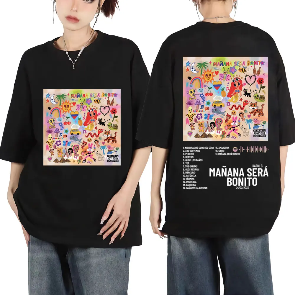 

Singer Karol G Album Double Sided Graphic T Shirts High Quality Pure Cotton T-shirt Men Women Fashion Hip Hop Oversized T-shirts