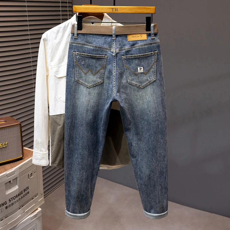 plus-Sized  Jeans Men's Spring and Summer Light Color New Loose Straight Fashion Brand Stretch Fashion Oversized Long Pants