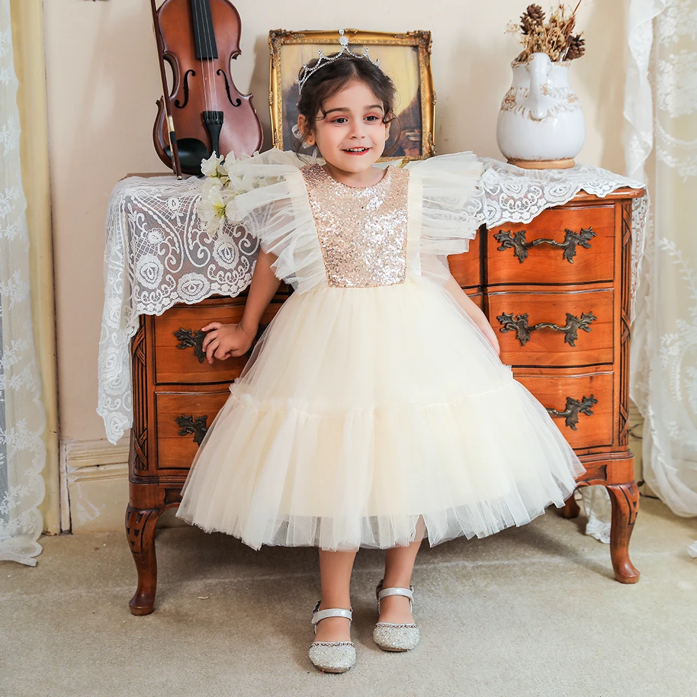 

2023 Baby Girls Sequin Princess Dress Toddler Birthday Wedding Party Dresses Infant Tulle Tutu Baptism Costume Children Clothes