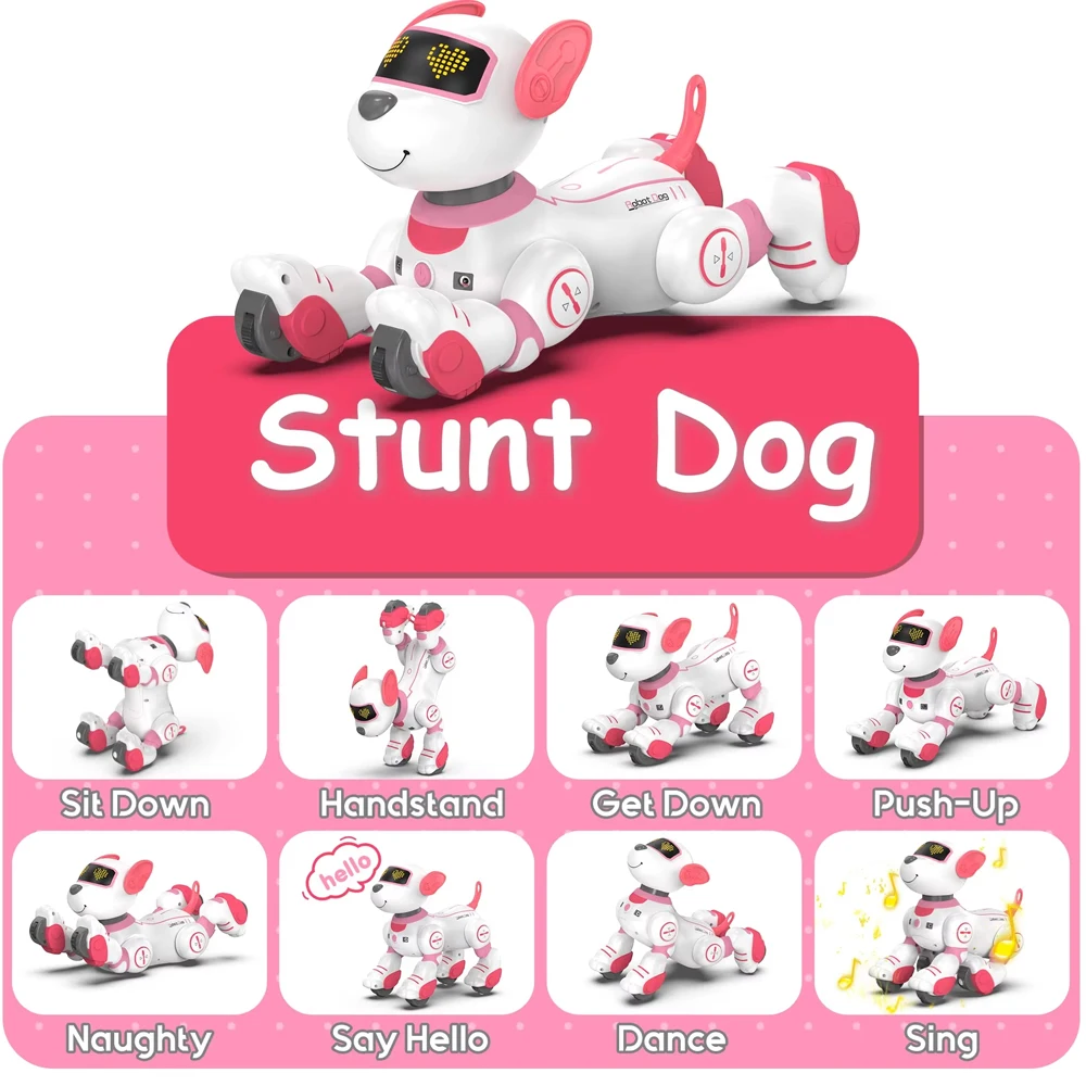 Remote Control Pet Toys Robot Dog Intelligent Robot Dog Remote Control Electronic Sing Dance Follow Smart Interactive Stunt Music Toy Programmable Puppy Kid Gift
