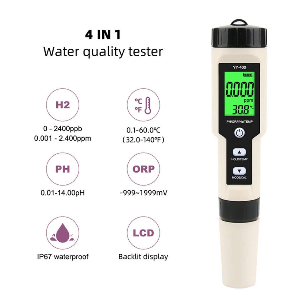 YY-400 수소 이온 농도 수질 테스트 펜, PH/ORP/H2 및 TE 4 in 1 디지털 식수 계량기, 신제품