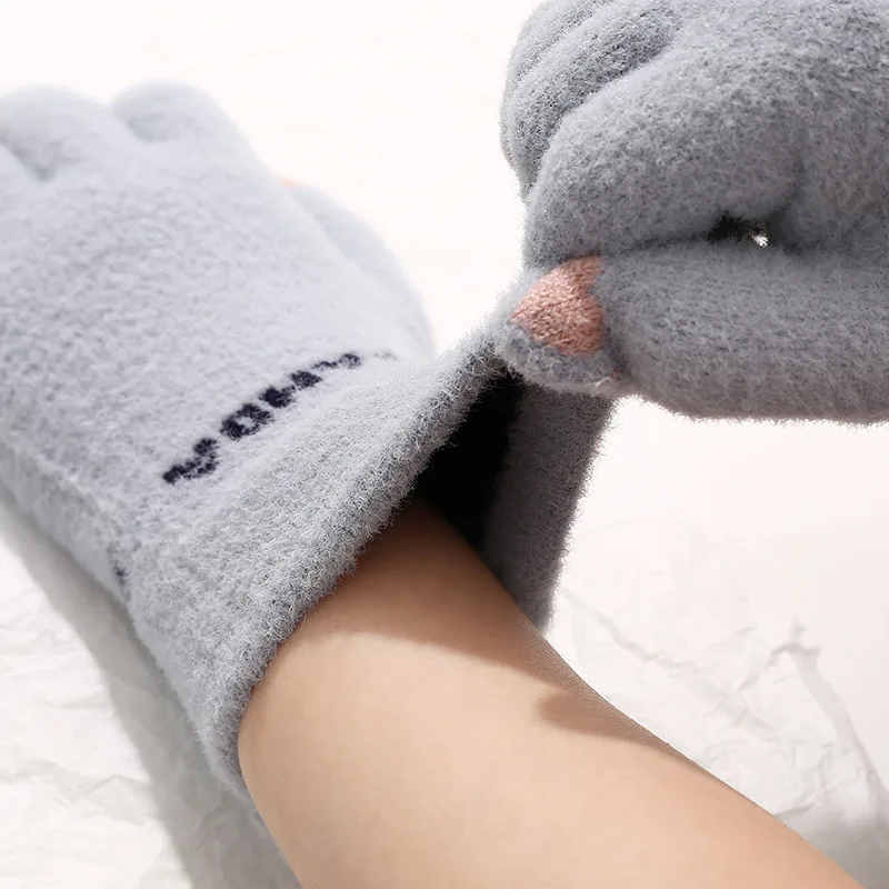 Child Gloves Aldult Kawai Cold Protection New Winter Plush Gloves Stretch Knit Touch Screen Thicken Fleece Riding