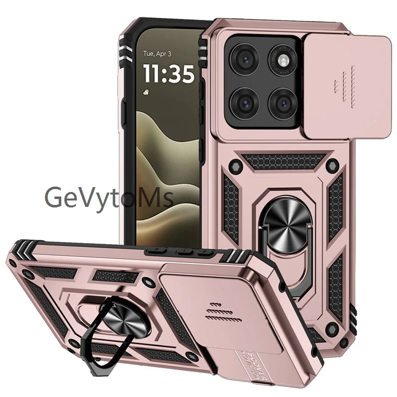Matte Finish Stand Ring Case with Slide Camera Protector and Military-Grade Durability