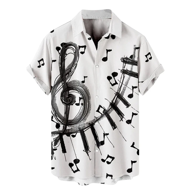 

Music Note Graphic Men Shirt 3D Printed Street Hawaiian Beach Shirts Short Sleeves Y2k Harajuku Tops For Men Clothing Lapel Tops