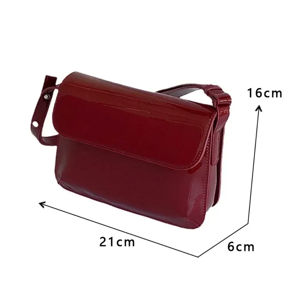 Retro Patent Leather Shoulder Bag for Women - Luxury Flap Crossbody Bag, Solid Color Underarm Purse
