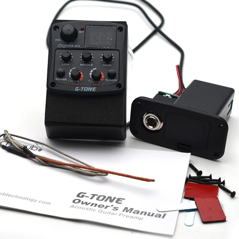 Cherub G-Tone Series Acoustic Guitar Preamp GT-6 Piezo Pickup 3-Band EQ Equalizer With REVERB/CHORUS/Delay/Wide And LED Tuner Bl