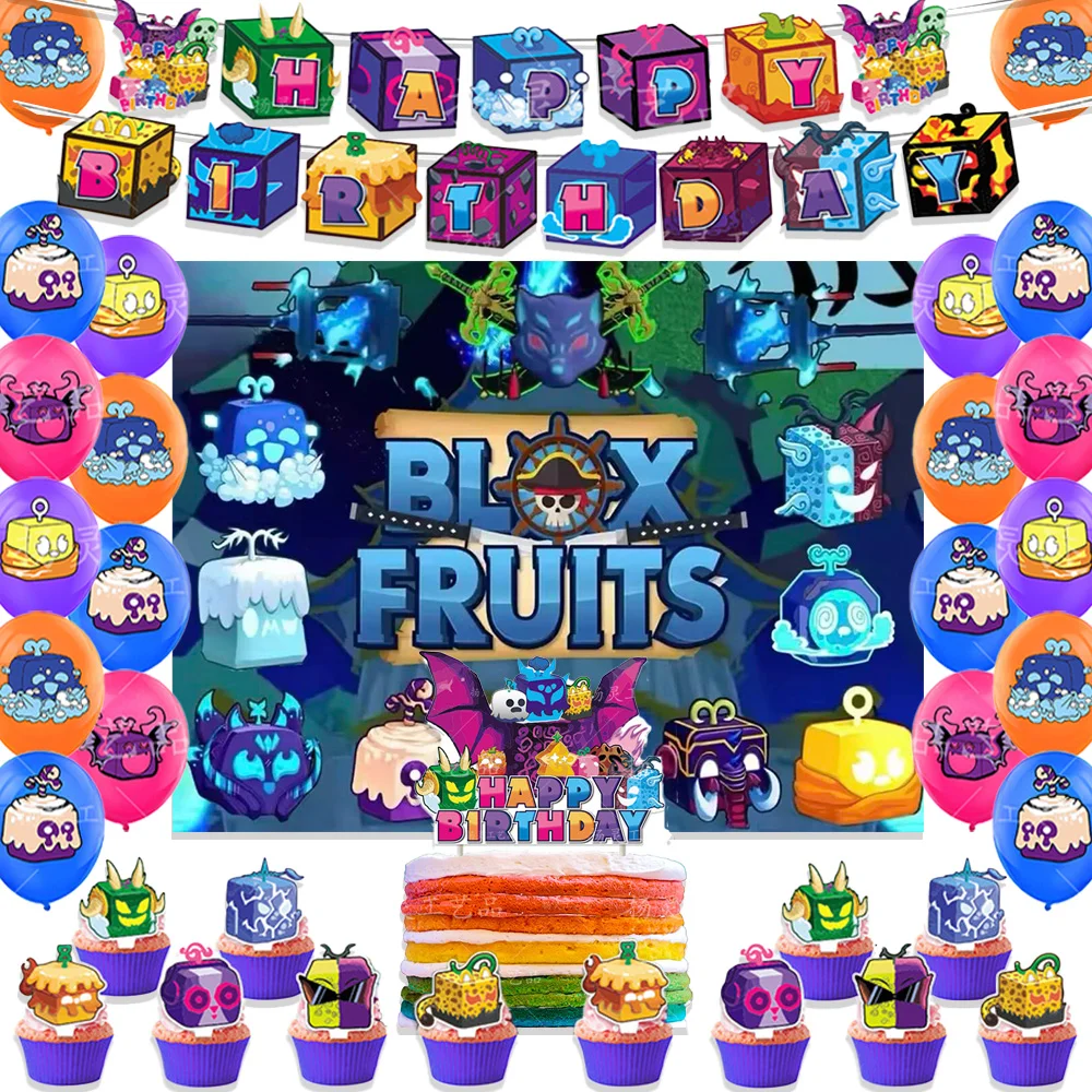 Cartoon-Blox&Fruit Theme Geburtstag Party Supplies Dekor Spiel Ballon Hintergrund Kuchen Topper Banner für Kind Kind Baby Dusche Geschenk