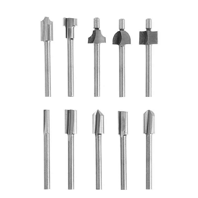 

10Pcs 1/8" 3mm HSS Router Bits Wood Cutter Milling Fits Rotary Tool Set