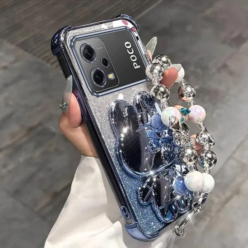 Glitter Mirror Rabbit Phone Holder Case with Anti-Knock Stand and Airbag Protection