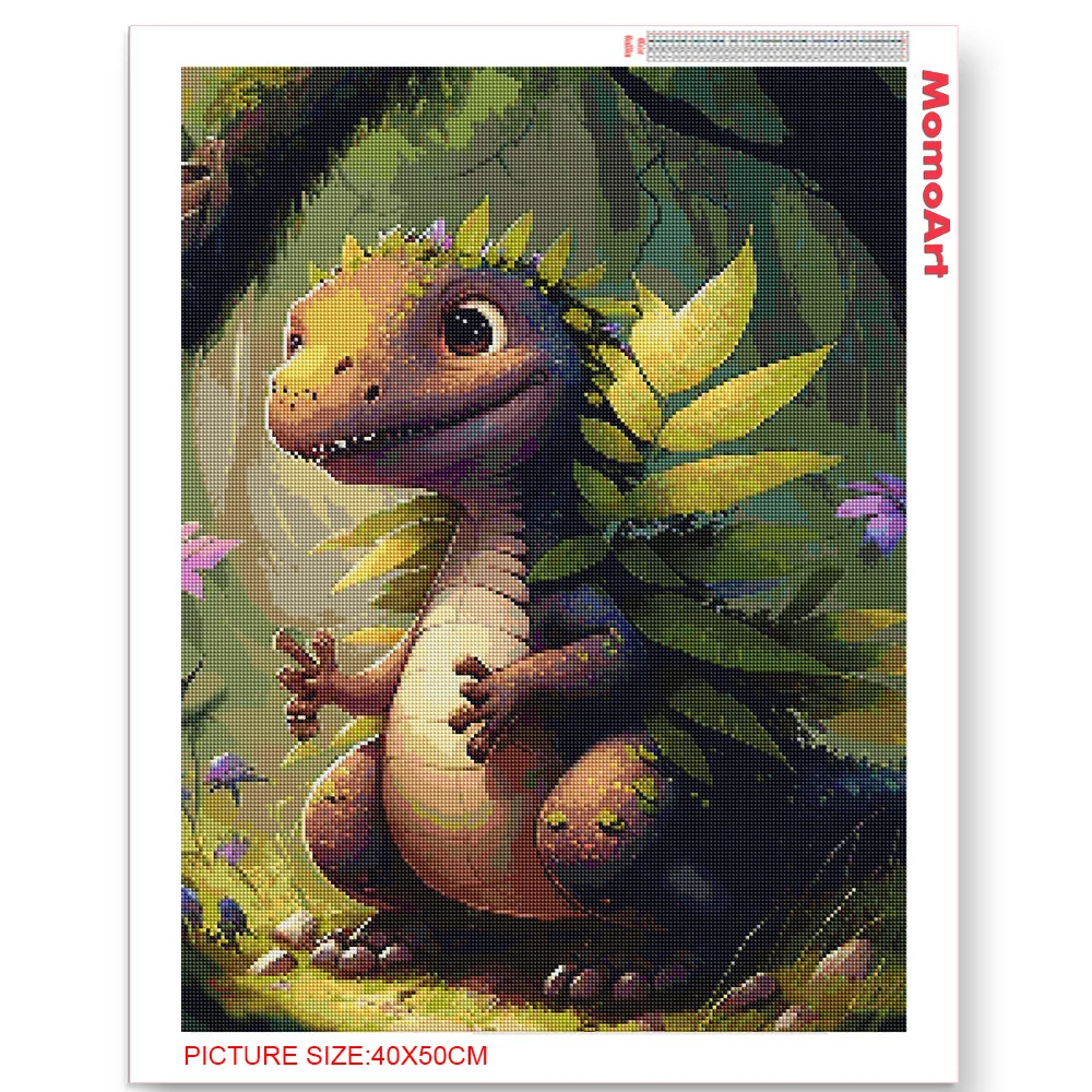 Momoart 5D DIY Diamond Mosaic Dinosaur Full Round Diamond Embroidery Dragon Animal Picture Rhinestones Painting Cartoon Wall Art