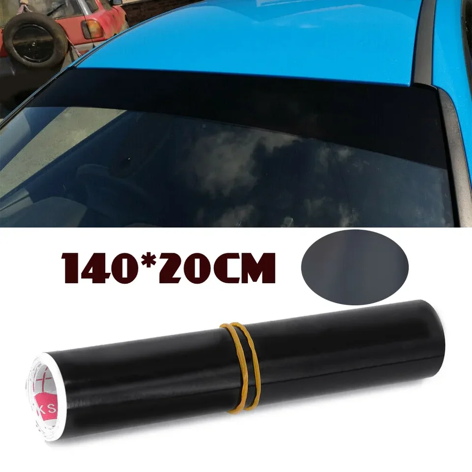 Bande Pare-Soleil Pour Voiture 140x20 Cm - Vinyle Noir Mat Autocollant - Protection Contre L'Éblouissement