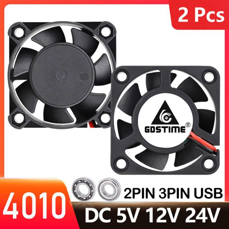 Gdstime-bola Dupla Mini Ventilador de Refrigeração 4010 Ventilador Axial 40 mm Cooler dc 5v 12v 24v 40x40x10 mm Impressora 3d Dvrnas Peças 2