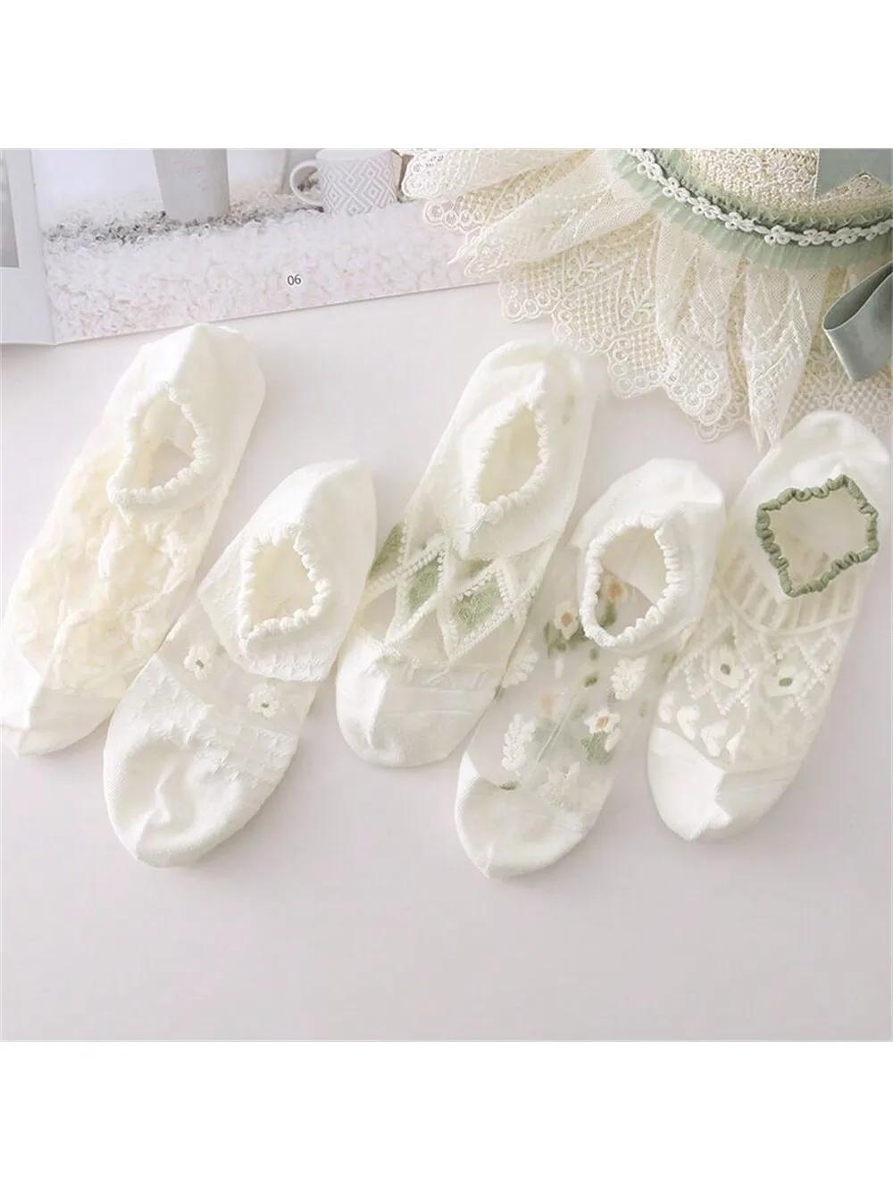 جوارب حريرية كريستالية رفيعة للغاية بشكل عشوائي للنساء ، جوارب قصيرة مجوفة قابلة للتنفس ، 5 أزواج ، الصيف