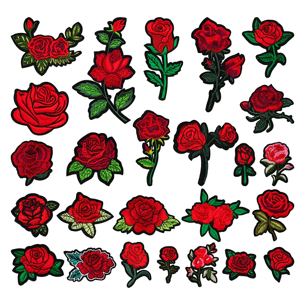 Red Rose Embroidery Patch - Decorative DIY Cloth Accent for Fashion & Accessories