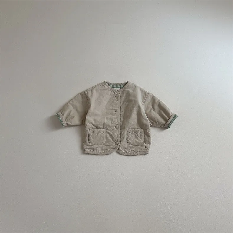 Autumn New Baby Reversible Coat Cotton Infant Girl Long Sleeve Plaid Cardigan Toddler Boys Casual Jacket Children Clothes