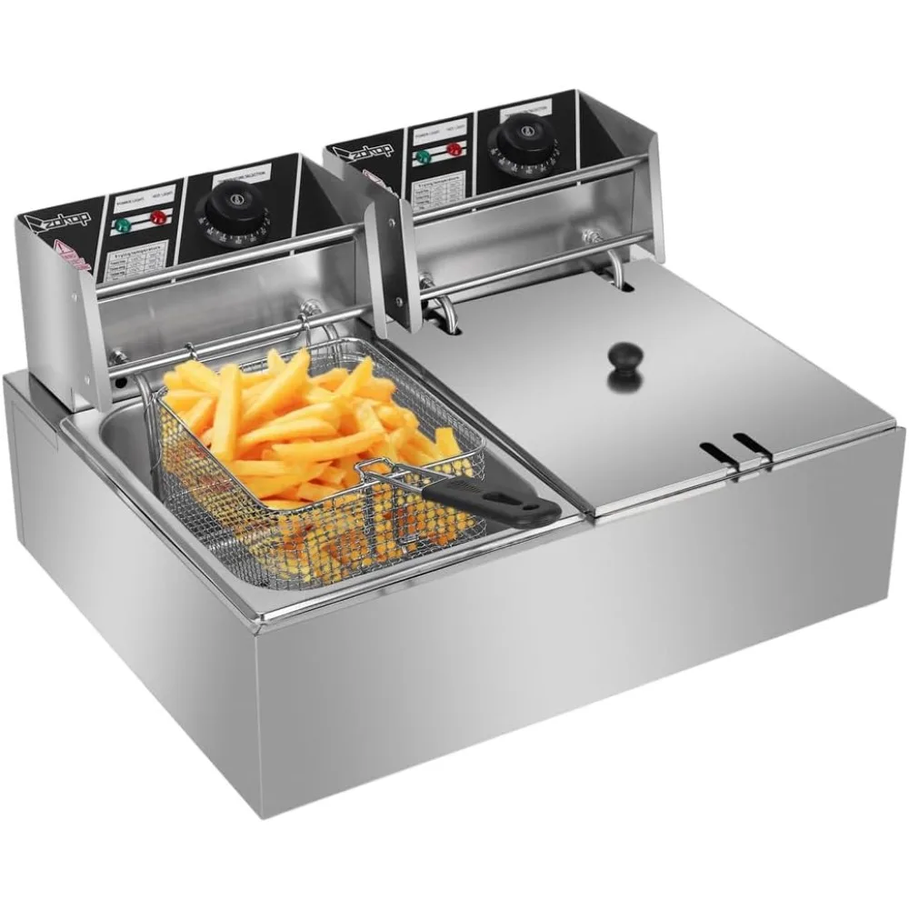 Electric Fryer 5000W MAX 110V 12.7QT/12L Stainless Steel Double Cylinder Tank can be detached for easy cleaning deep fryer Electric Fryer