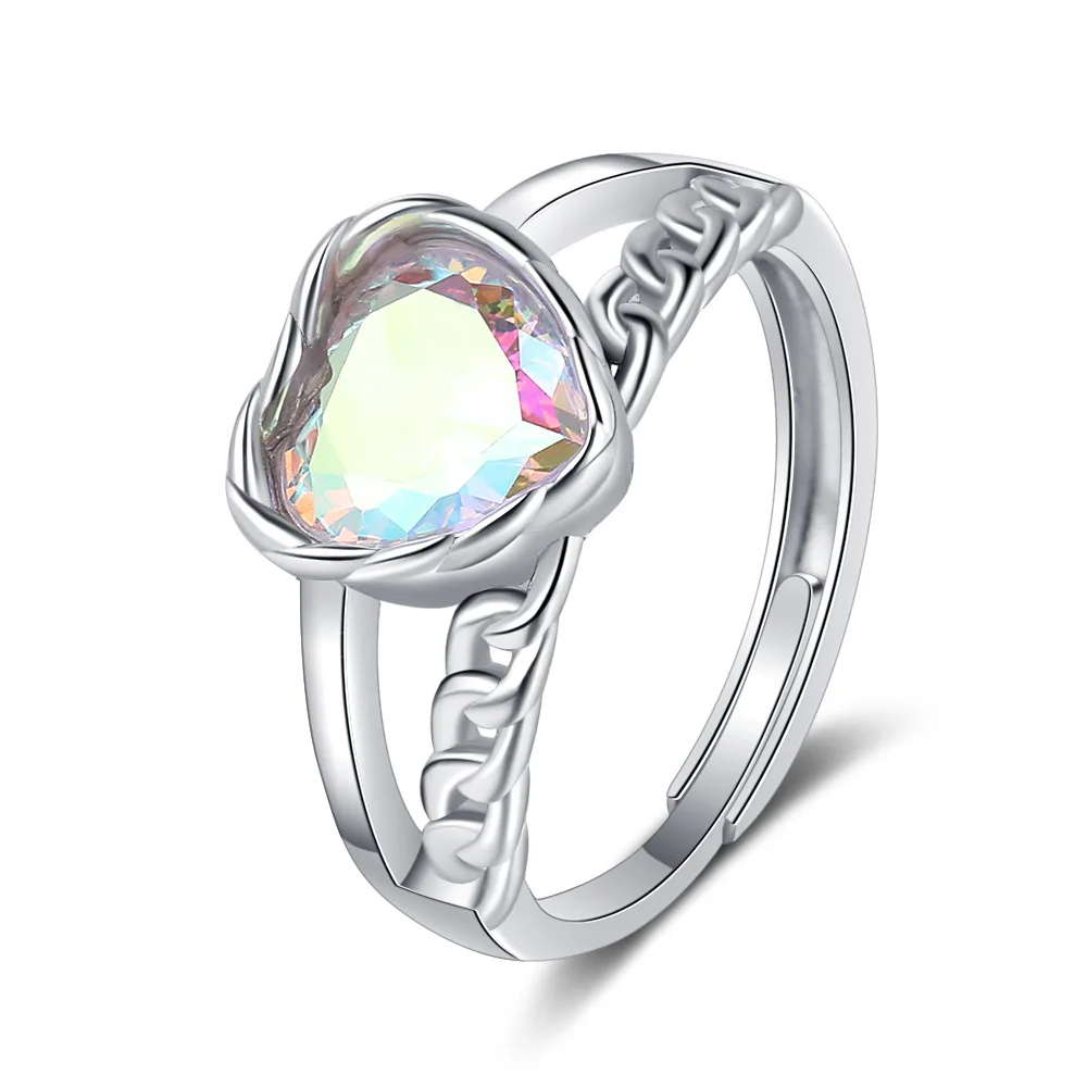 Adjustable Love Heart Ring - 925 Sterling Silver With Crystal, Women's Jewelry Gift 10 thumbnail image