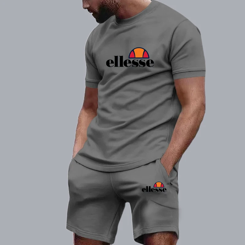 2024 Summer Men Sportswear Fitness Set Letter Printed T-shirt Casual Running Training Casual Fitness Suit Two Piece Set