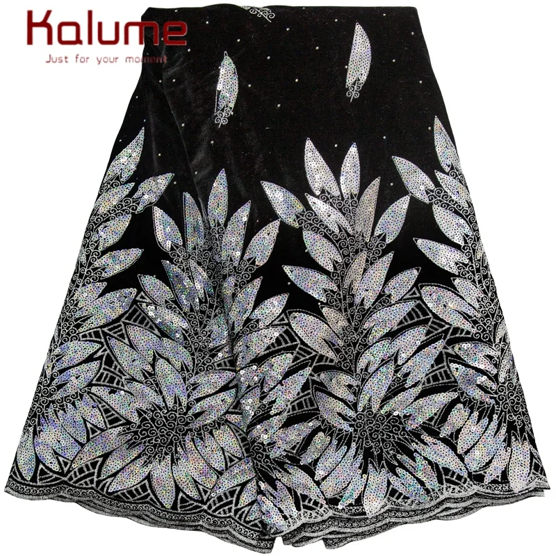 Kalume African Tulle Lace Fabric Sequins 2025 Nigerian Tulle Velvet Lace Fabric Tissue Fabric for Party Sew Cloth F3576