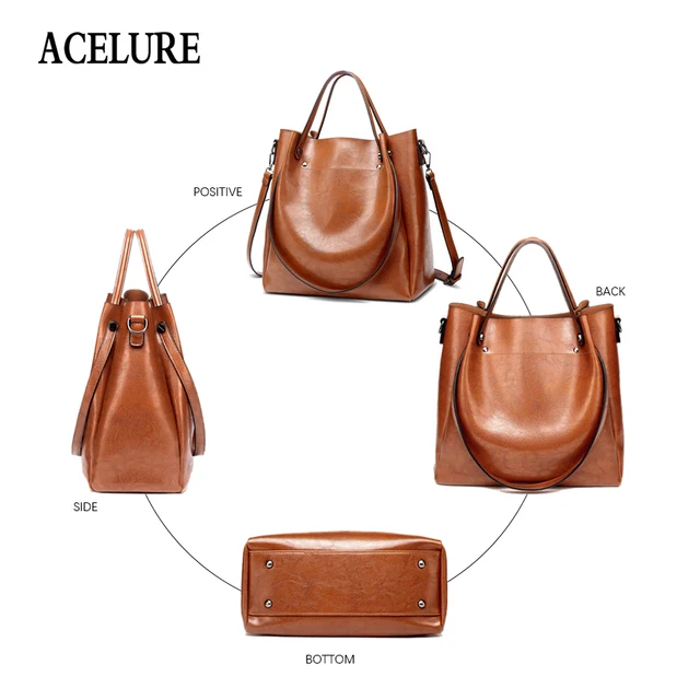 ACELURE Casual Large Capacity Women Tote Shoulder Bag PU Leather Ladies Bucket Handbag Messenger Bag Soft Shopping Crossbody Bag 4