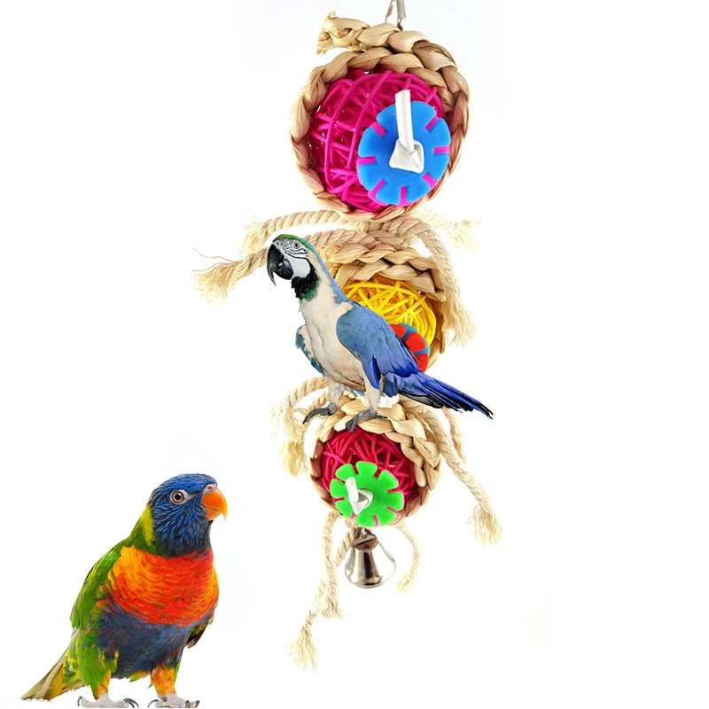 

Pet Bird Bites Parrot Climb Chew Toys Hanging Cockatiel Parakeet Swing Cage Bird Chew Toys With Bell Pet Bird Toys Gifts