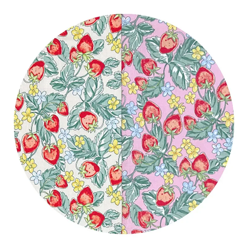 Pure Cotton Strawberry Print Fabric for Dress Children's Shirt Bag Active Water Dyeing Printing Clothing Accessories
