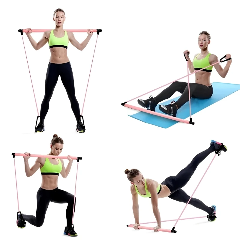 Portable Yoga Pilates Bar Stick With Resistance Band Home Gym Muscle Toning Fitness Stretching Sports Body Workout Exercise pilates fitness bar