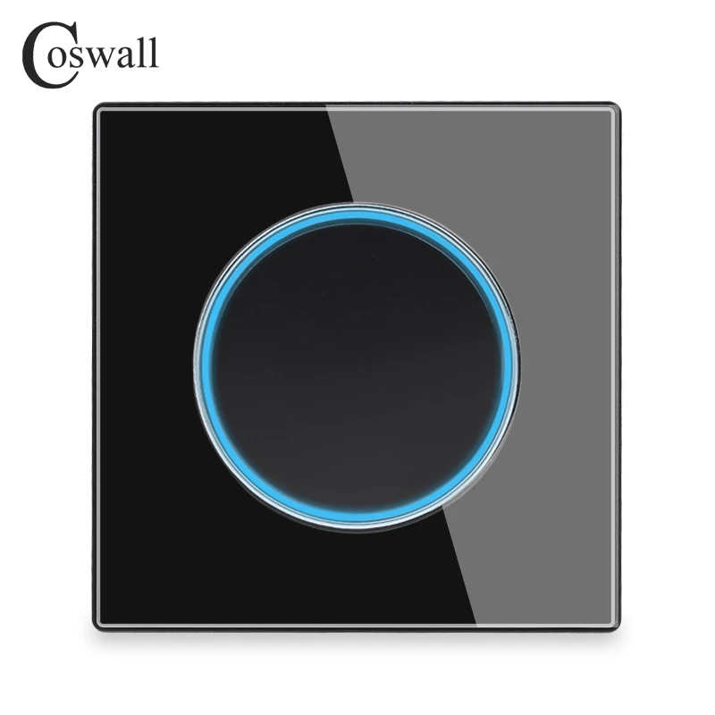 COSWALL Wall Light Switch Glass Panel, 1 2 3 4 gang 1 2 way on off large aperture LED backlight data HDMI USB charger black